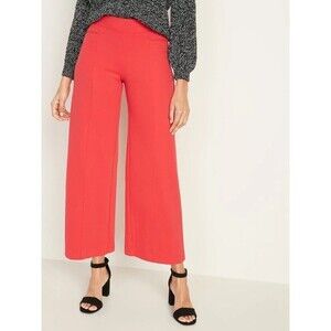 Old Navy Stevie High Rise Wide Leg Pants Ankle Elastic Waist Pockets Small Red